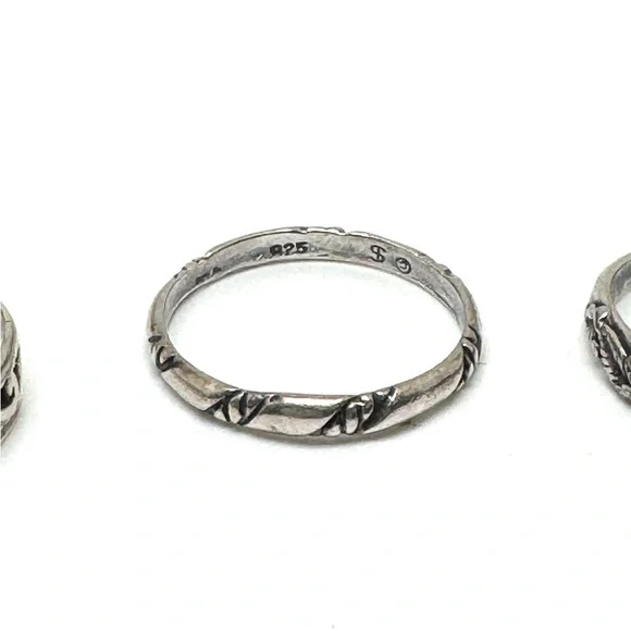 Sterling Silver Stacking Rings Dainty Bands Filigree Floral Size 7 1/2 to 7 3/4 - Picture 8 of 13